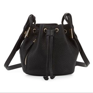 Time's Arrow Mini Black Pebbled Leather Bucket Bag Crossbody Purse Boho New